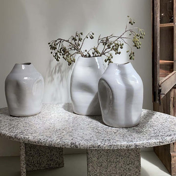Belly vase - ceramic - white grey - medium
