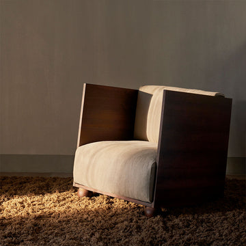 Rum lounge chair - Linen - Stained pine -  Beige - Brown