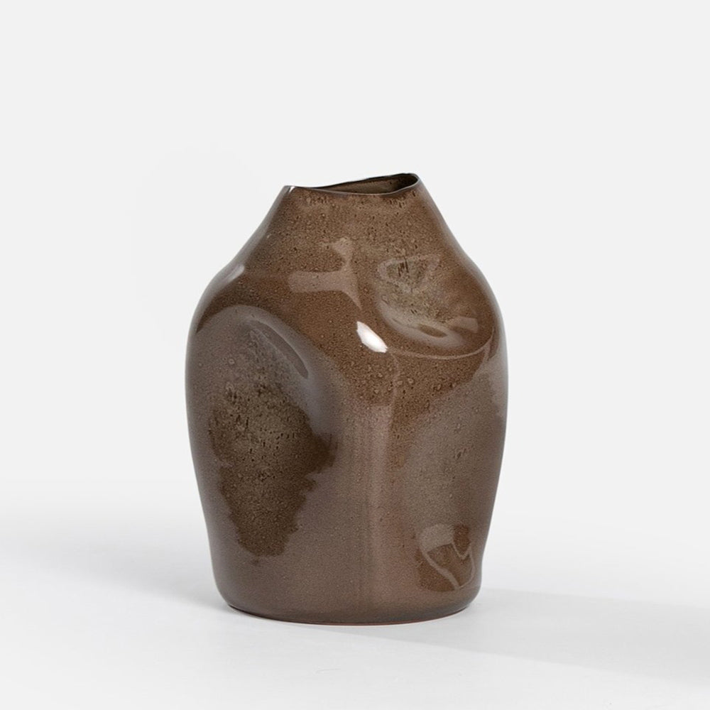 Belly vase - ceramic - deep brown - M